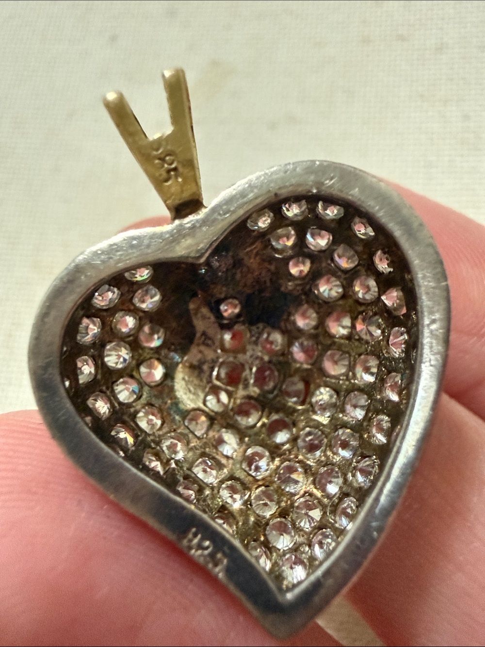 14K (585) & 925 Sterling Silver Strawberry Pendant W/Clear Crystal Pave - Picture 8 of 17